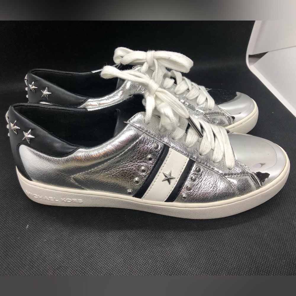 Michael Kors Frankie Stripe Sneakers Metallic Leather Wmns 6/EUR 36